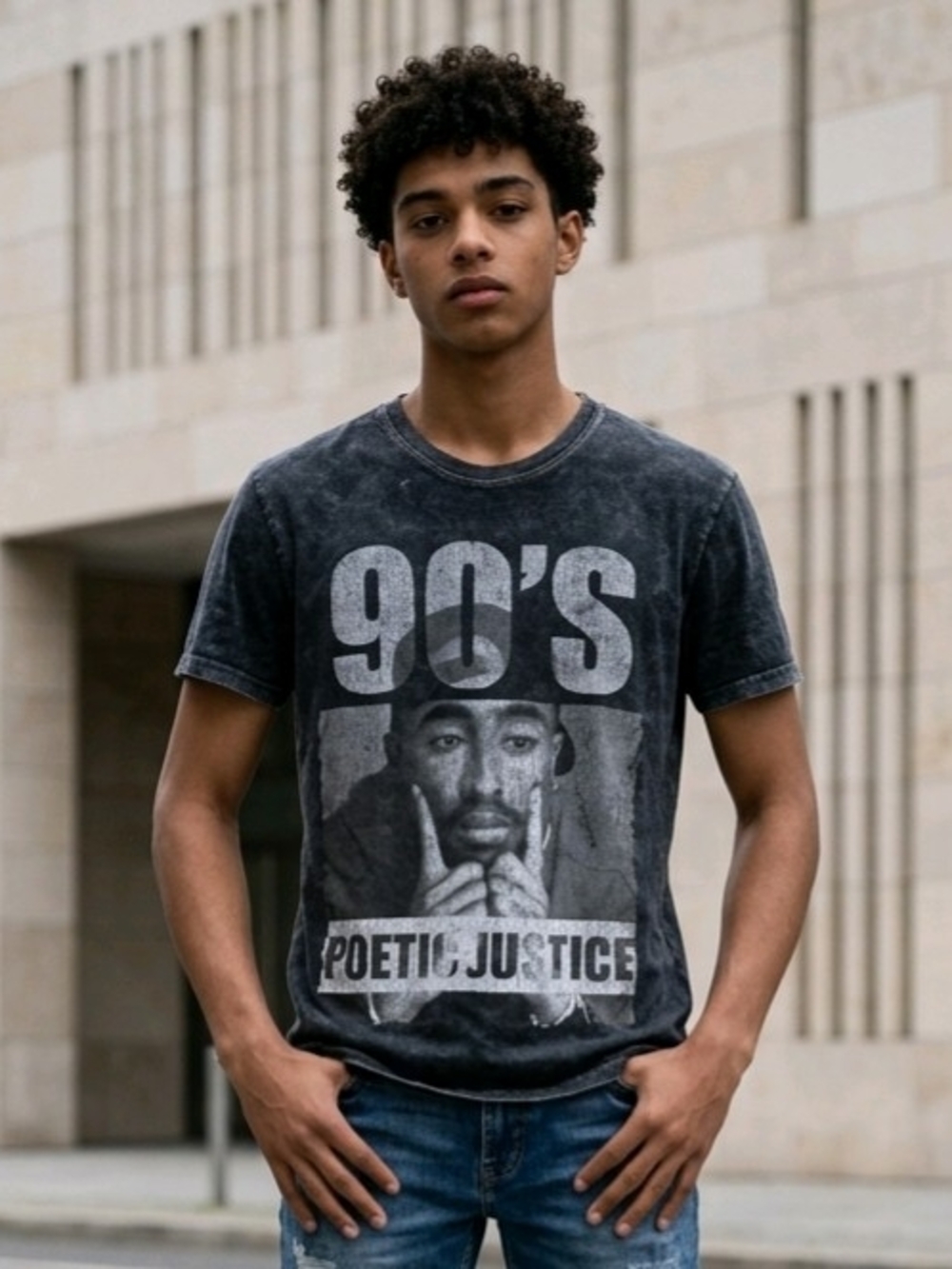 Chemistry Black Acid Wash T-shirt 90's Graphic of Tupac From Poetic Justice S